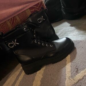 Calvin Klein Black Leather Combat Boots